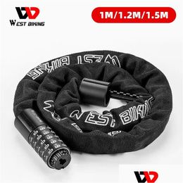 Protection contre le vol Verrouillage de vélo West Bike Chain Lock Anti-vol Heavy Duty Sécurité Mot de passe épais VTT Moto Porte Scooter Vélo Dhed1