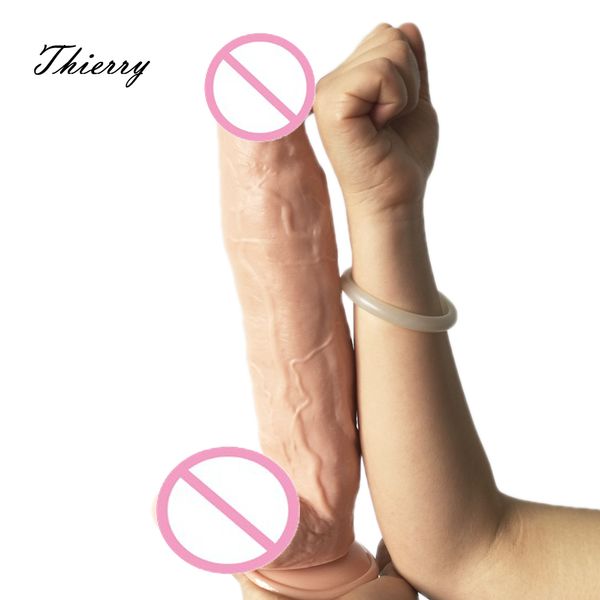 Theirry 12.09x2.36 pulgadas Enorme consolador con ventosa para masturbación femenina Tamaño grande Dong monstruo Pene vibrador Polla Juguetes sexuales Y200410