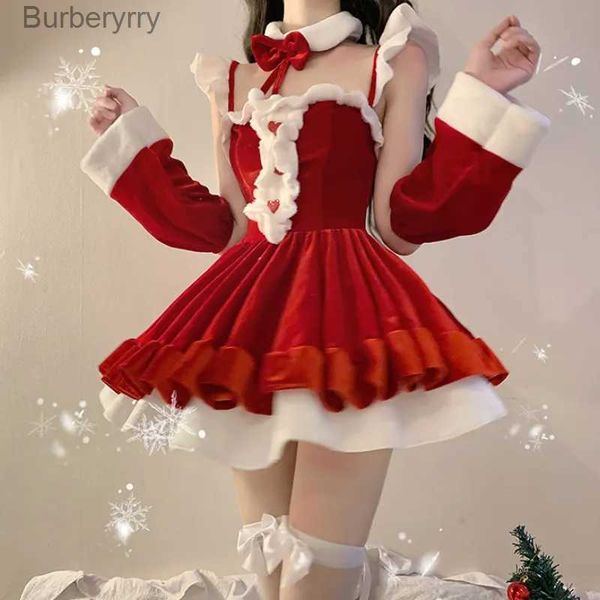 Traje temático 15 estilo Navidad viene lolita mucama vestido rojo mujeres suave terciopelo conejito lencería navidad rojo santa claus cosplay fiesta trajes l231010