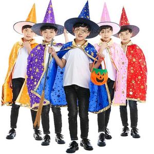 Thema Kostuum 2 kinderen Halloween heksenhoeden + cape make-up tovenaarshoeden rollenspel voor Halloween party bloemenjurk decoratie Z230804