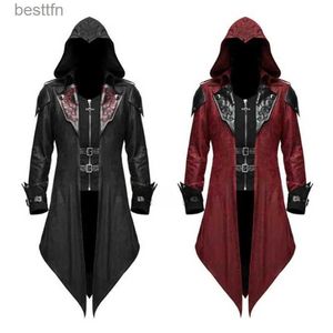 Traje temático 2 colores Assassin Cosplay Hombre medieval Streetwear Chaquetas con capucha Outwear Come Edward Assassins d Halloween ComeL231007