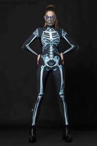 Themakostuum 2022 Skelet Digitale Print Dames Skinny Halloween Eendelige jumpsuit Cosplay Kom sexy bodysuit Zentai pak Dames T231013