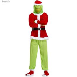 Costume à thème 2023 Automne et hiver Halloween Nouvel An Père Noël en peluche Come COS Party Green Funny Cocktail Night Show pour hommes et femmesL231013