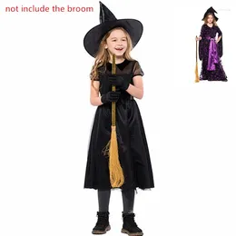 Costume à thème 2023 Carnaval Halloween Costumes violets ensemble pour bébé fille journée des enfants enfants sorcière sorcière cosplay déguisement cape