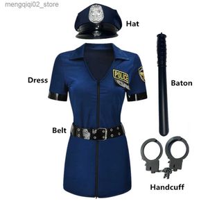 Costume à thème 2023 Femme Sexy Police Venez Femmes Érotique Tentation Femme Cop Tenue Halloween Cosplay Fantaisie Robe De Soirée Performance Sur Scène Q231010