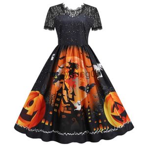 Themakostuum 2023 Gothic Enge kostuums Halloween Vintage Jurk Kant Patchwork Korte mouw Cosplay Feestjurken Heksenkostuum Dameskleding x1010