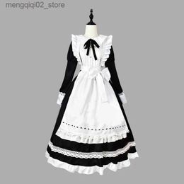 Costume à thème 2023 Halloween Cosplay Comes Anime Tablier Maid Jeu de rôle Robe longue Grande taille Noir Blanc Lolita Lingerie Robe Maid Tenues Q240307