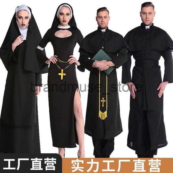 Costume thématique 2023 Costumes d'Halloween pour hommes et femmes nonnes adultes jeux de rôle cosplay pasteur costumes de performance sur scène J231024