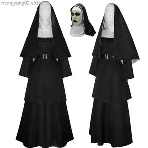 Costume à thème 2023 Film d'horreur The Nun 2 Cosplay Come Sister Irene Révérend Robe de pasteur noir Masque Halloween Ghost Day Fantasy Ensembles fantaisie T231013