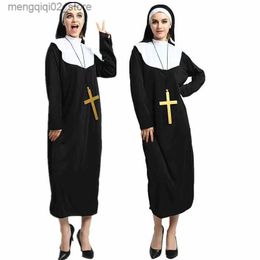 Costume à thème 3pcs Set Halloween Come Prom Cosplay Prêtresse Nonne Robe Robe Sexy Femmes Carnaval Habiller Party Stage Show Fantaisie Robe Q231010