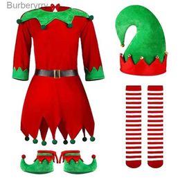 Themakostuum 6 stks/set Volwassenen Kinderen Kerst Elf Kom Kits Gestreepte Jurk Hoed en Schoenen Festival Feestkleding Toneelvoorstelling WearL231010