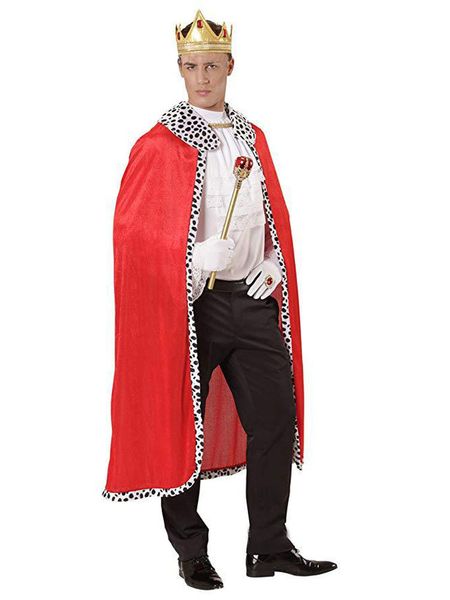 Traje de tema Niños adultos Royal Red Velvet Queen King Deluxe Robe Cape Cloak Disfraz Cetro Cosplay Accesorio 80 cm 120 cm 230410