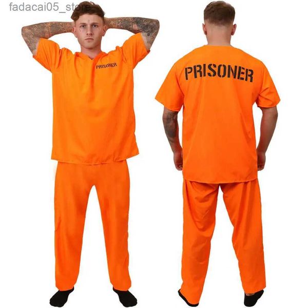 Disfraz temático Recluso adulto Ven Mono de prisionero naranja Traje de pájaro carcelero para Halloween Prisionero naranja Ven Mono de cárcel para hombres Ven Q240130