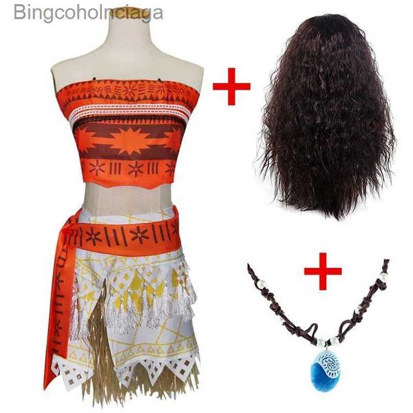 Thème Costume Adulte Enfants Princesse Vaiana Moana Venez Robes avec Collier Perruque Femmes Filles Halloween Party Moana Robe Livré CosplayL231013