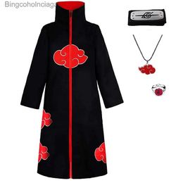 Themakostuum Akatsuki Mantel Kinderen Itachi Lang Zwart Unisex Gewaad Capes Halloween Cosplay voor Anime Komen met Hoofdband Ring KettingL231013