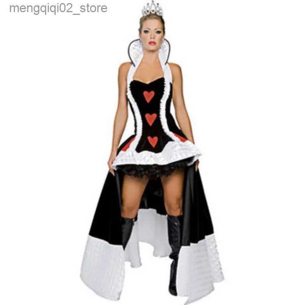 Costume à thème Alice au pays des merveilles pour femmes adultes, fantaisie reine des cœurs, Cosplay, livré avec couronne, robe de soirée d'Halloween Q240307