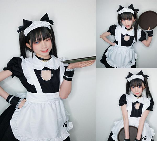 Traje temático Amine lindo lolita gato francés traje de mucama gótico cosplay vestido niñas mujer camarera uniforme fiesta disfraces chaleco9039399