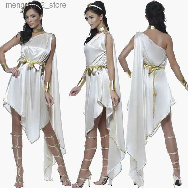 Traje temático Diosa griega antigua Carnaval Vestido blanco Atenea Viene Túnica egipcia asimétrica Cosplay Halloween Vestido de fiesta elegante Q231010