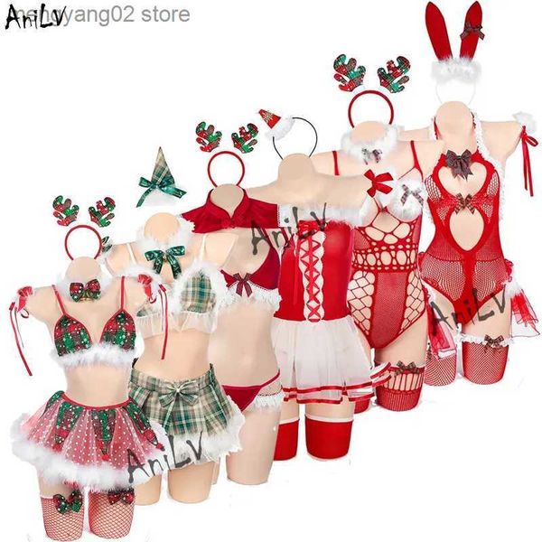 Traje temático AniLV 2023 Serie de lencería navideña Ven Navidad Santa Tree Elk Snowflake Fishnet Body Bikini Pijamas Uniforme Cosplay T231013
