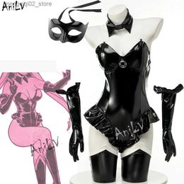 Themakostuum AniLV Anime Halloween Nacht Kat Meisje Uniform Cosplay Catwoman Lederen bodysuit Masker Handschoenen Outfits Komt Q231010