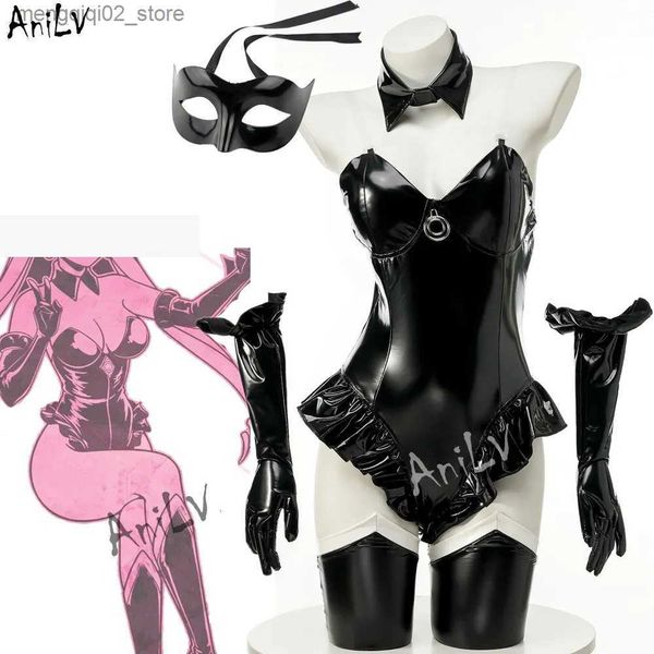 Thème Costume AniLV Anime Halloween Nuit Chat Fille Uniforme Cosplay Catwoman Cuir Body Masque Gants Tenues Livré Q231010