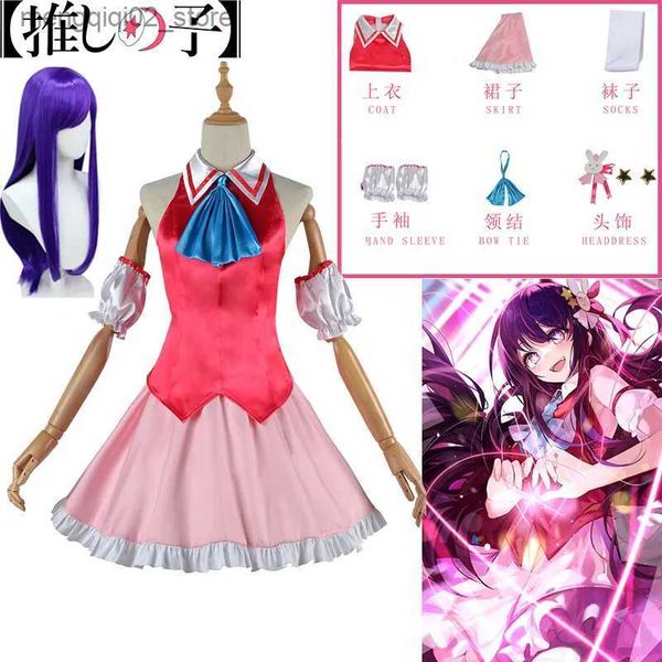 Costume à thème Anime Ai Hoshino Cosplay Oshi No Ko Come Wig Set Halloween Jeu de rôle Mignon Lolita Robe Rouge Événement Party Outfit Q240307