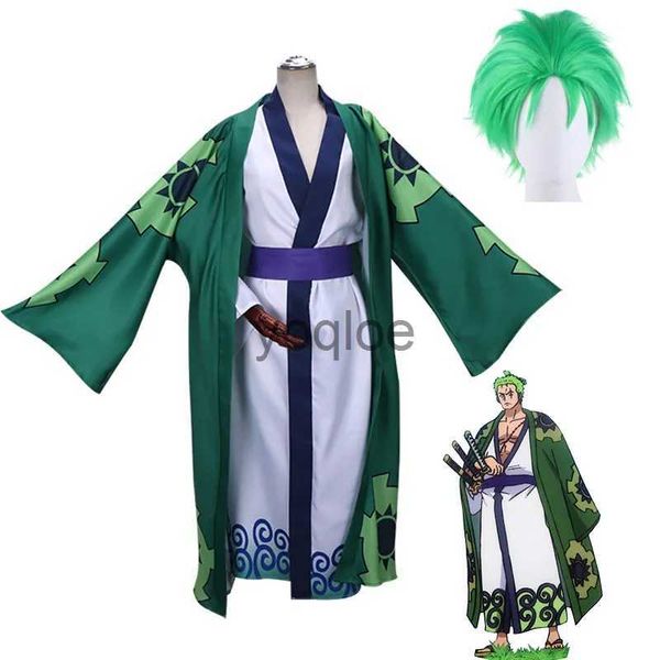 Costume thématique Costumes d'anime Roronoa Zoro Costumes de cosplay Anime Wano Country Cosplay Kimono Robe Cape Ceinture Costume complet Wano Kuni Cadeau de Noël Zoro Outfit J231025