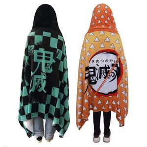 Themakostuum Anime Demon Slayer Kimetsu Geen Yaiba Deken Mantel Cosplay Kostuum Kamado Nezuko Agatsuma Zenitsu Flanellen Deken Hoodie Sjaalcosplay