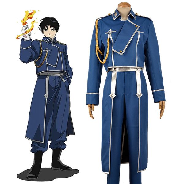 Thème Costume Anime Fullmetal Alchemist Cosplay Roy Mustang Costumes Uniforme Militaire Costume Manteau Pantalon Tablier 221122