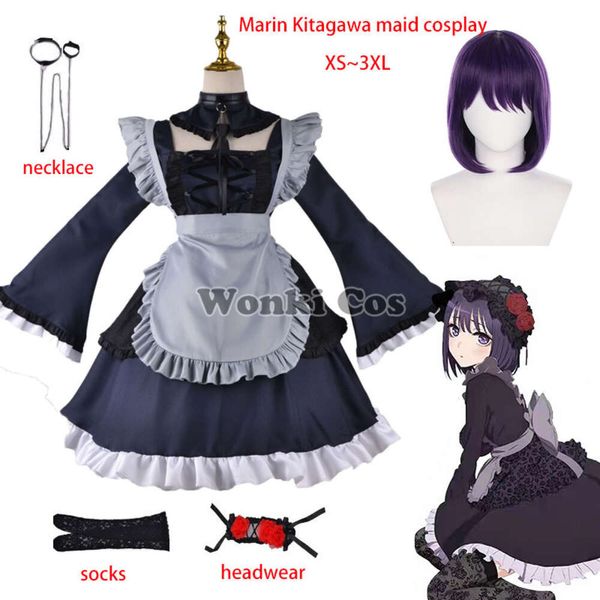 Disfraz temático Anime My Dress Up Darling Cosplay Marin Kitagawa Disfraz de cosplay Marin Maid Dress Lolita Cosplay Peluca corta Conjunto completo