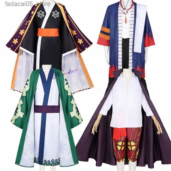 Traje temático Anime Portgas D Ace Cosplay Ven peluca Wano Law Shanks Roronoa Zoro Traje de kimono Sombrero Conjunto completo Halloween Ven Mujeres Q240130