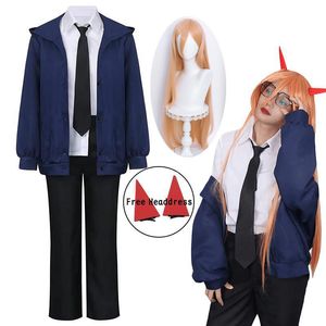 Thème Costume Anime Puissance Cosplay Tronçonneuse Homme Bleu Rouge Veste Pantalon Perruque Uniforme Costume Halloween Costumes De Noël pour Femmes 230530