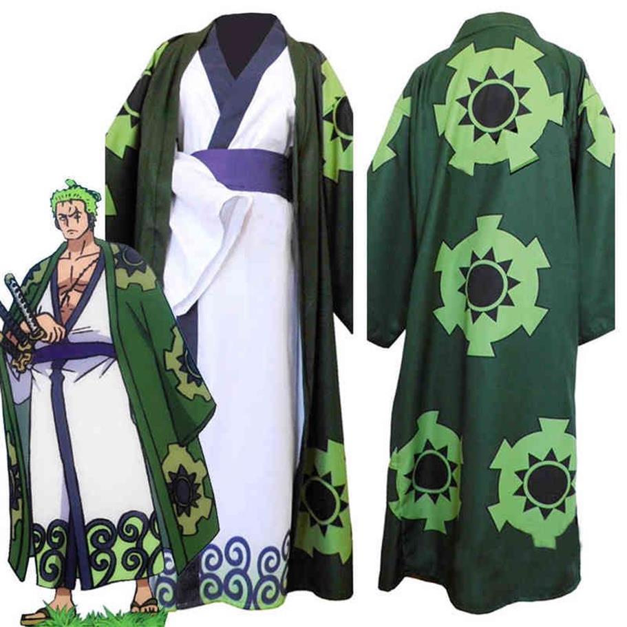 Thema Kostüm Anime Roronoa Zoro Cosplay Kostüm Wano Kuni Land Kimono Robe Voller Anzug Outfits Halloween Karneval Anzug AA220324212v