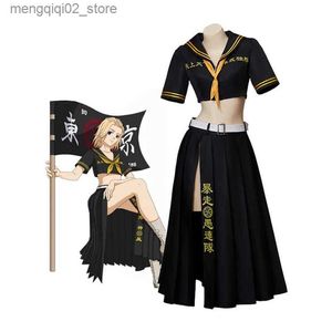 Themakostuum Anime Tokyo Revengers Mikey Manjiro Sano Cosplay Kom Zwart Sexy Top Rokken Uniform Longuette Vrouwen Halloween Party Kleding Q231010