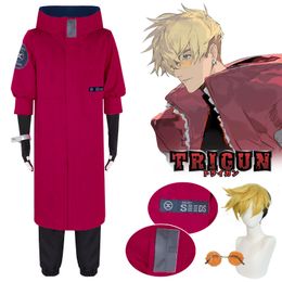 Disfraz temático Anime Vash The Stampede Cosplay Trigun Cosplay Disfraz Vash Peluca Uniforme rojo Trajes Gafas Ropa de fiesta de Halloween para hombre 230830