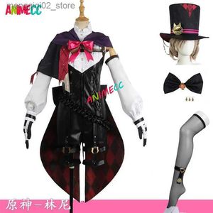 Costume thématique ANIMECC Lyney Cosplay Come Wig Anime Game Genshin Impact Fontaine Nouveau rôle Magicien Halloween Party Tenues pour hommes femmes Q240307