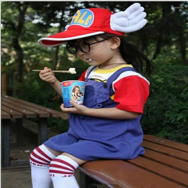 Tema de vestuario Llegada Aanime Arale Cosplay Child Girl Full Sets Camiseta Vestido Gafas Sombrero