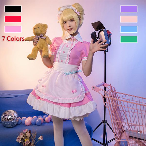 Traje de tema negro rosa traje de sirvienta hombres mujeres dulce gótico Lolita vestido Anime Cosplay traje delantal vestido uniforme talla grande disfraz de Halloween 230322