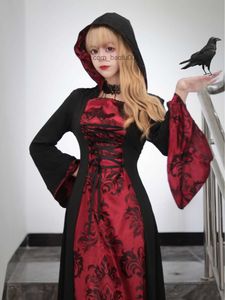 Thème Costume Noir rouge longue robe Halloween carnaval fête jeu de rôle costume vampire jeu de rôle balle assistant femmes Hoodie col carré Z230804