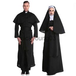 Thème Costume Carnaval Halloween Classique Couples Église Prêtre Nonne Habitude Costume Traditionnel Religieux Robe Noire Cosplay Fantaisie Robe De Soirée x1010