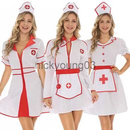 Disfraz temático Carnaval Halloween Lady Head Enfermera Disfraz Clásico Hospital Uniforme Tentación con Hairhoop Cosplay Fancy Party Dress x1010