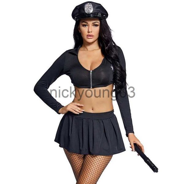 Disfraz temático Carnaval Halloween Policía Mujer Oficial Disfraz Pin-Up Girl Top Mini falda con accesorios Cosplay Fancy Party Dress x1010