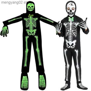 Themakostuum Kinderen Halloween Skelet Cosplay Kom Jumpsuit Glow Skelet Kleding Maskerade Halloween Carnaval Feest Kinderen Kom T231011