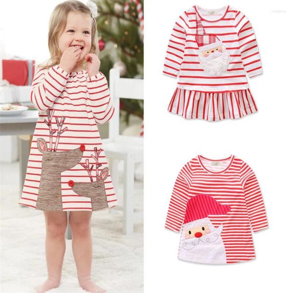 Costume à thème pour enfants, robe de princesse Cosplay du père noël pour filles, manches longues, en coton imprimé rayé, fête de noël