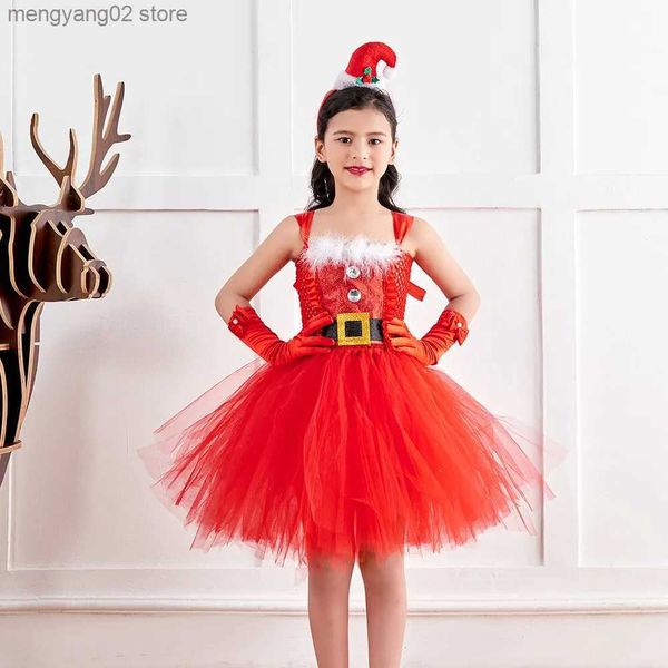 Traje temático Navidad Elf Cosplay Hada Viene para niñas 2023 2024 Princesa Vestidos de fiesta de cumpleaños Falda de tutú de baile verde y rojo T231013
