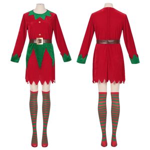 Costume à thème Elfe de Noël Femmes Fille Costumes Robe à manches longues et ceinture Bas rayés Fête Jeu de rôle Performance de fête de l'année 231110