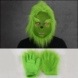 Themakostuum Christmas Geek Stole Green Monster Cosplay Mask Latex S With Red Hat Full Head Props 221202