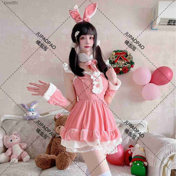 Thème Costume Noël Fille Sexy Robe Rose Uniforme Bar Scène Ambiance Performance Halloween Uniforme Ensemble COS Lapin Fille Jeu de RôleJUPAOPAOL231013