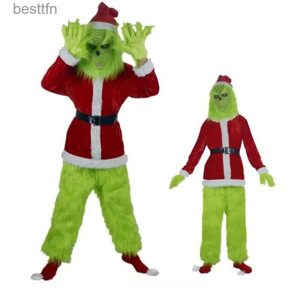 Disfraz de tema Navidad Monstruo de piel verde Papá Noel Cosplay Ven traje de Papá Noel Ropa de anime Año nuevo Máscara divertida Guantes Fiesta Halloween SetL231007