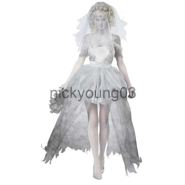 Costume à thème Classique Lady White Cadavre Costume de Mariée Jour des Morts Tenue Cimetière Zombie Cosplay Déguisement Robe Carnaval Halloween x1010